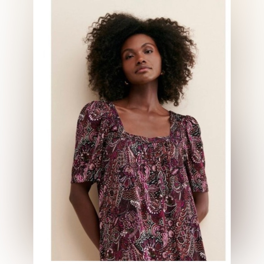 Anthropologie x Maeve Lisabetta Square Neck Maxi Dress Burgundy Wine Floral Sz L